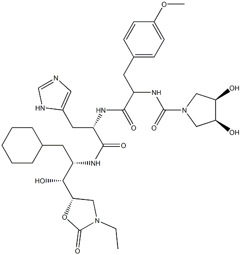 Nα-[O-Methyl-N-[[(3S,4R)-3,4-dihydroxypyrrolizino]carbonyl]-L-tyrosyl]-N-[(1S,2R)-1-(cyclohexylmethyl)-2-[(5S)-3-ethyl-2-oxo-5-oxazolidinyl]-2-hydroxyethyl]-L-histidinamide