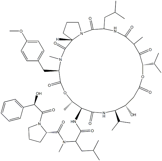 N-[N-[(R)-Hydroxyphenylacetyl]-L-Pro-N-methyl-D-Leu-]cyclo[L-Thr*-[(3S,4R)-3-hydroxy-4-isopropyl-γAbu-]-[(2S,4S)-4-hydroxy*-2,5-dimethyl-3-oxohexanoyl]-L-Leu-L-Pro-N,O-dimethyl-L-Tyr-]