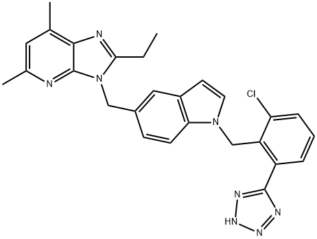 3-((N-(2-tetrazol-5-yl-6-chlorobenzyl)-5-indolyl)methyl)-5,7-dimethyl-2-ethyl-3H-imidazo(4,5-b)pyridine