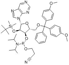 9-[5-O-[二(4-甲氧基苯基)苯基甲基]-3-O-[[二异丙基氨基](2-氰基乙氧基)膦基]-2-O-[(叔丁基)二甲基硅烷基]-BETA-D-呋喃核糖基]-9H-嘌呤