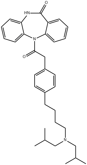 5-((4-(4-(diisobutylamino)butyl)-1-phenyl)acetyl)-10,11-dihydro-5H-dibenzo(b,e)(1,4)diazepin-11-one